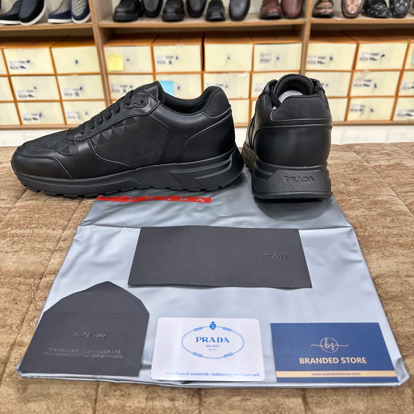 Prada Leather and Re-Nylon high top sneakers - Black