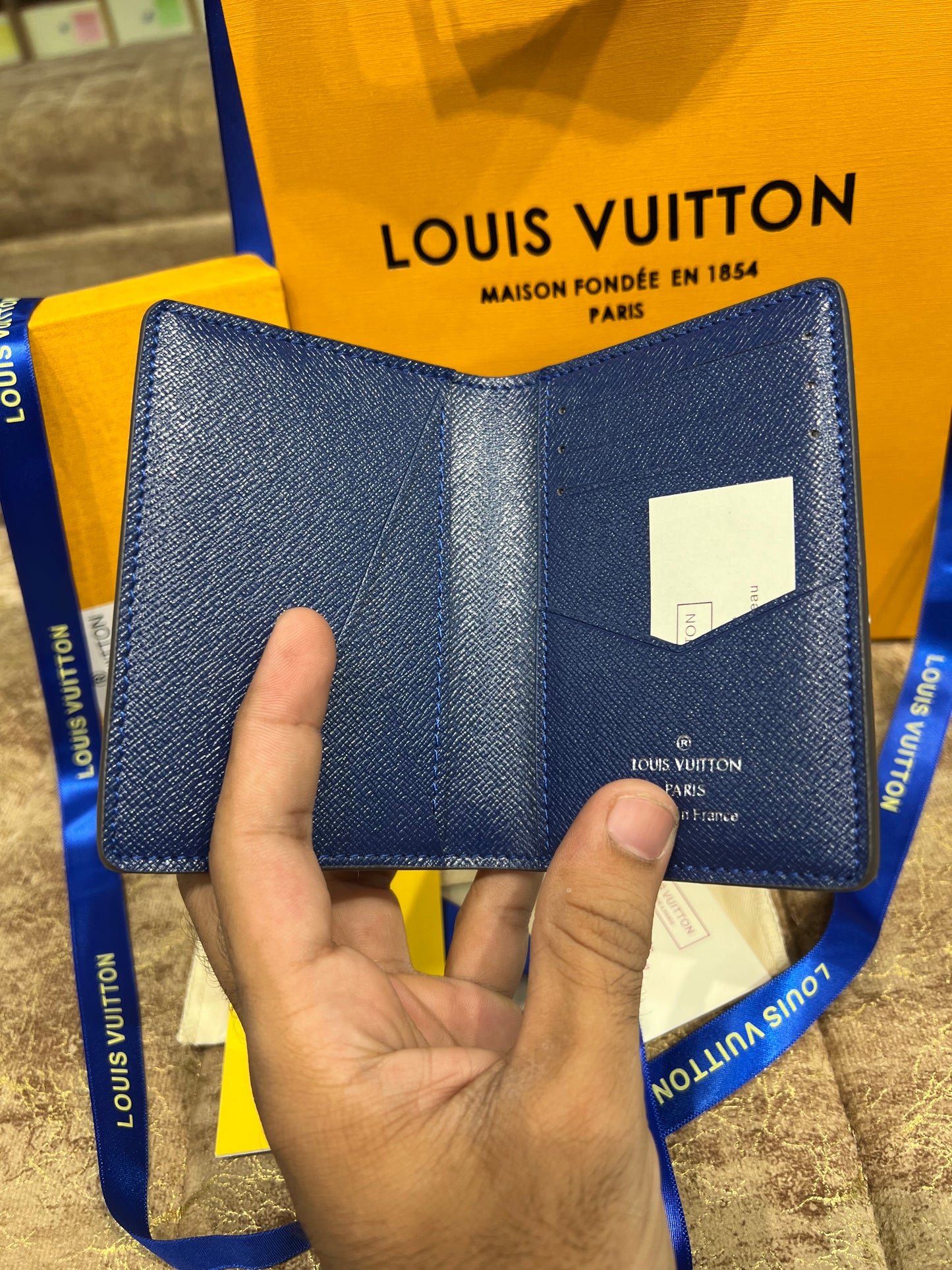 LV Blue Logo Printed Pocket Organizer Wallet