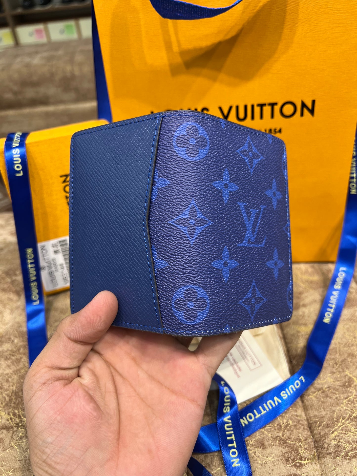 LV Blue Logo Printed Pocket Organizer Wallet