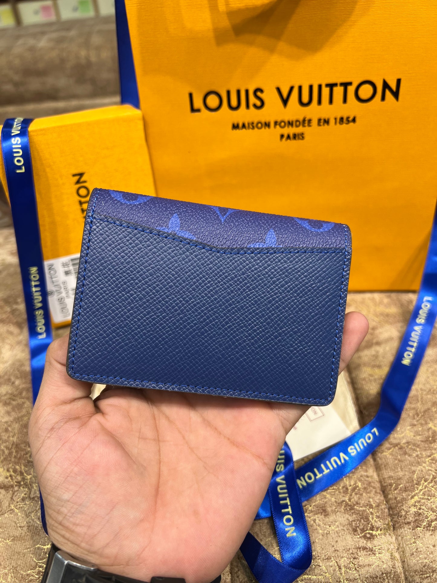 LV Blue Logo Printed Pocket Organizer Wallet