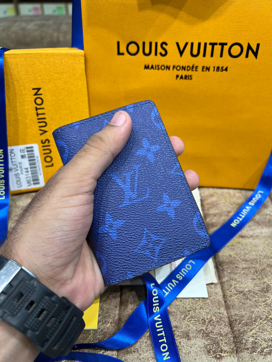 LV Blue Logo Printed Pocket Organizer Wallet