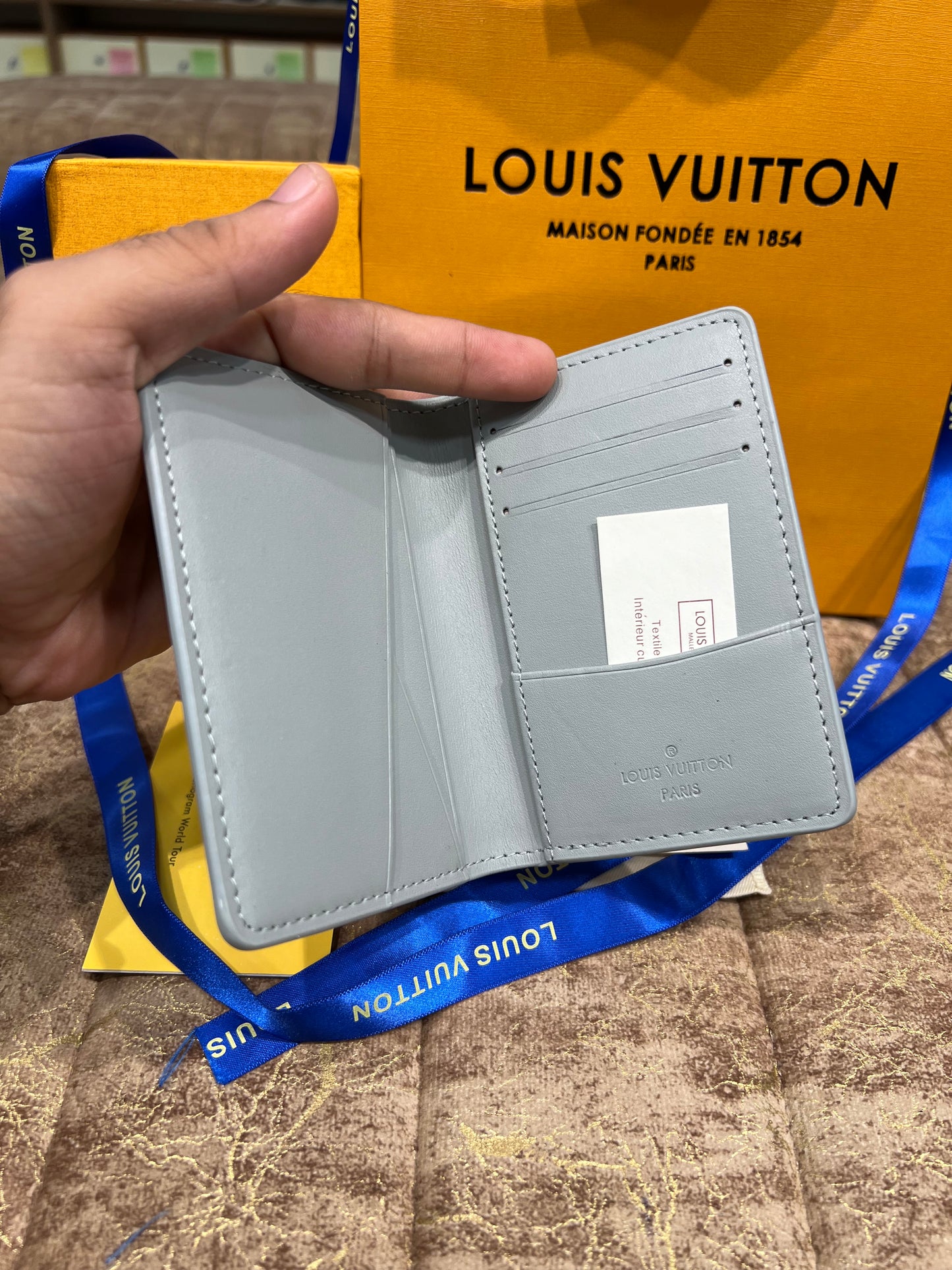 LV White Logo Pocket Organizer Wallet