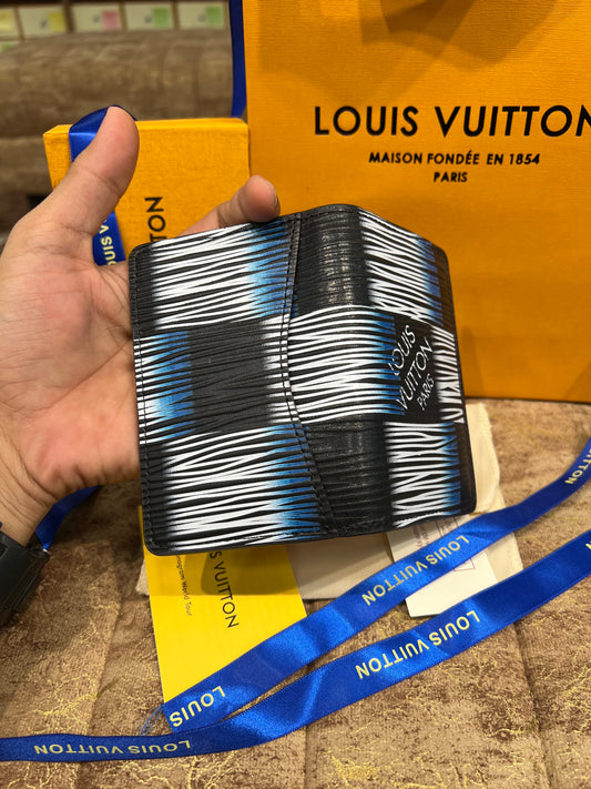 LV Blue White Pattern Bifold Wallet