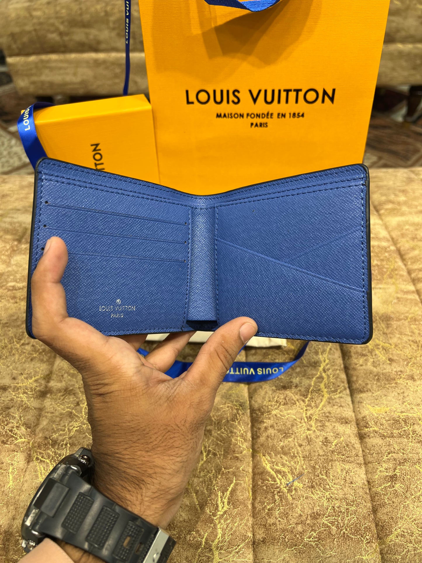 LV Blue Logo Printed Wallet