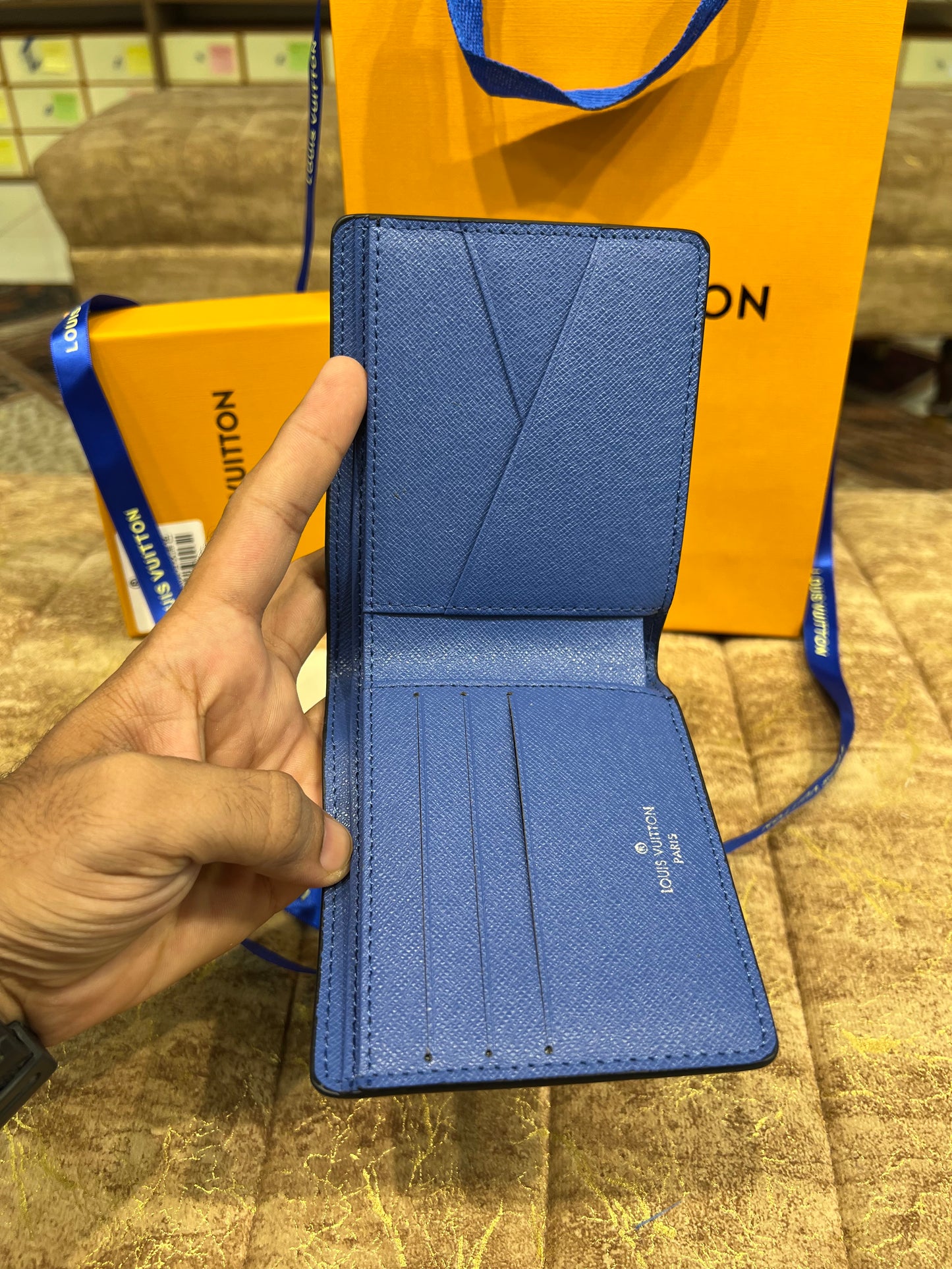 LV Blue Logo Printed Wallet