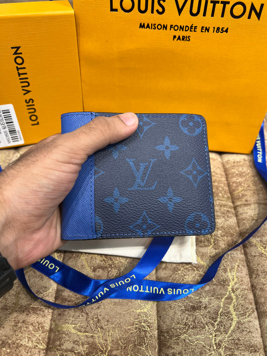 LV Blue Logo Printed Wallet