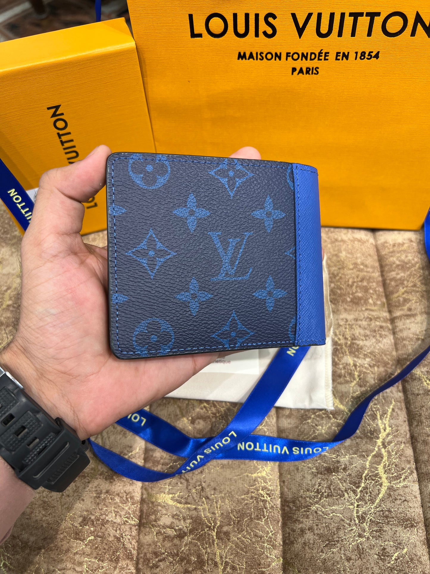 LV Blue Logo Printed Wallet