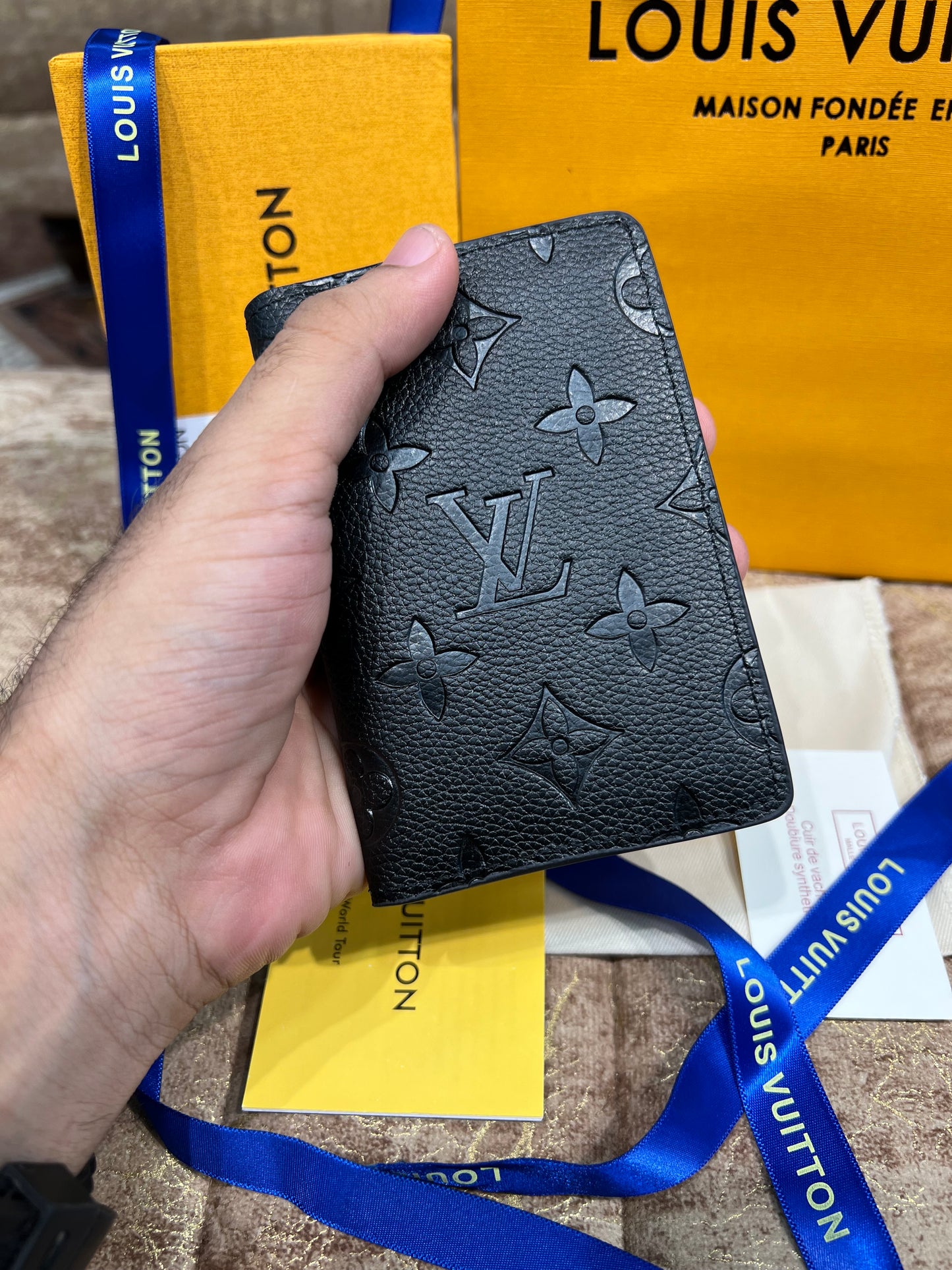 LV Black Embossed Pocket Organizer Wallet