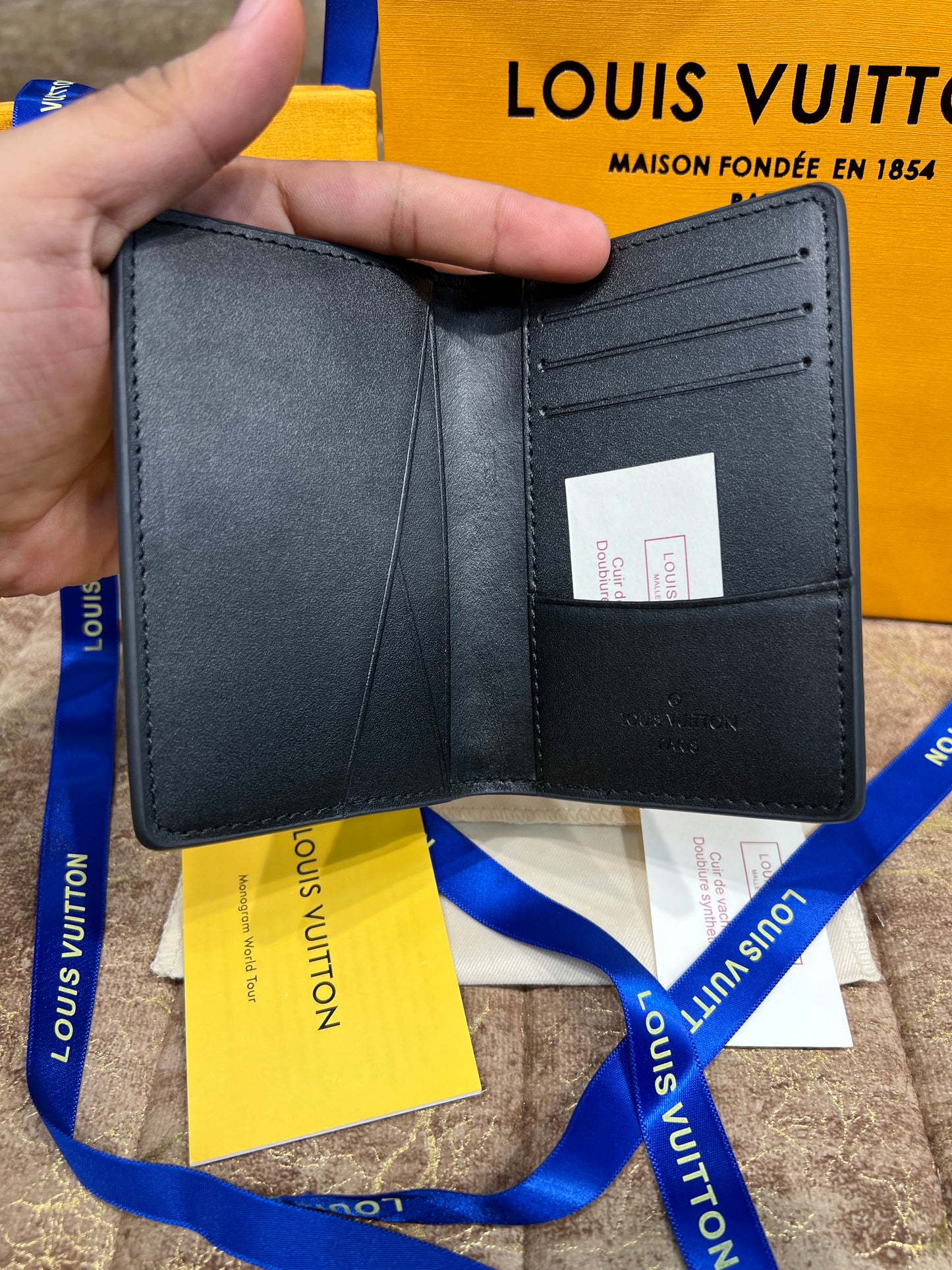 LV Black Embossed Pocket Organizer Wallet