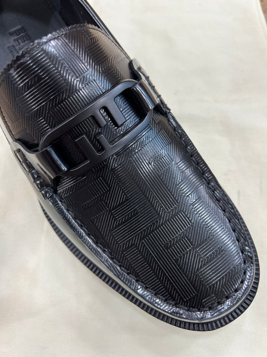 . Fendi Black Logo Embossed Major Loafers