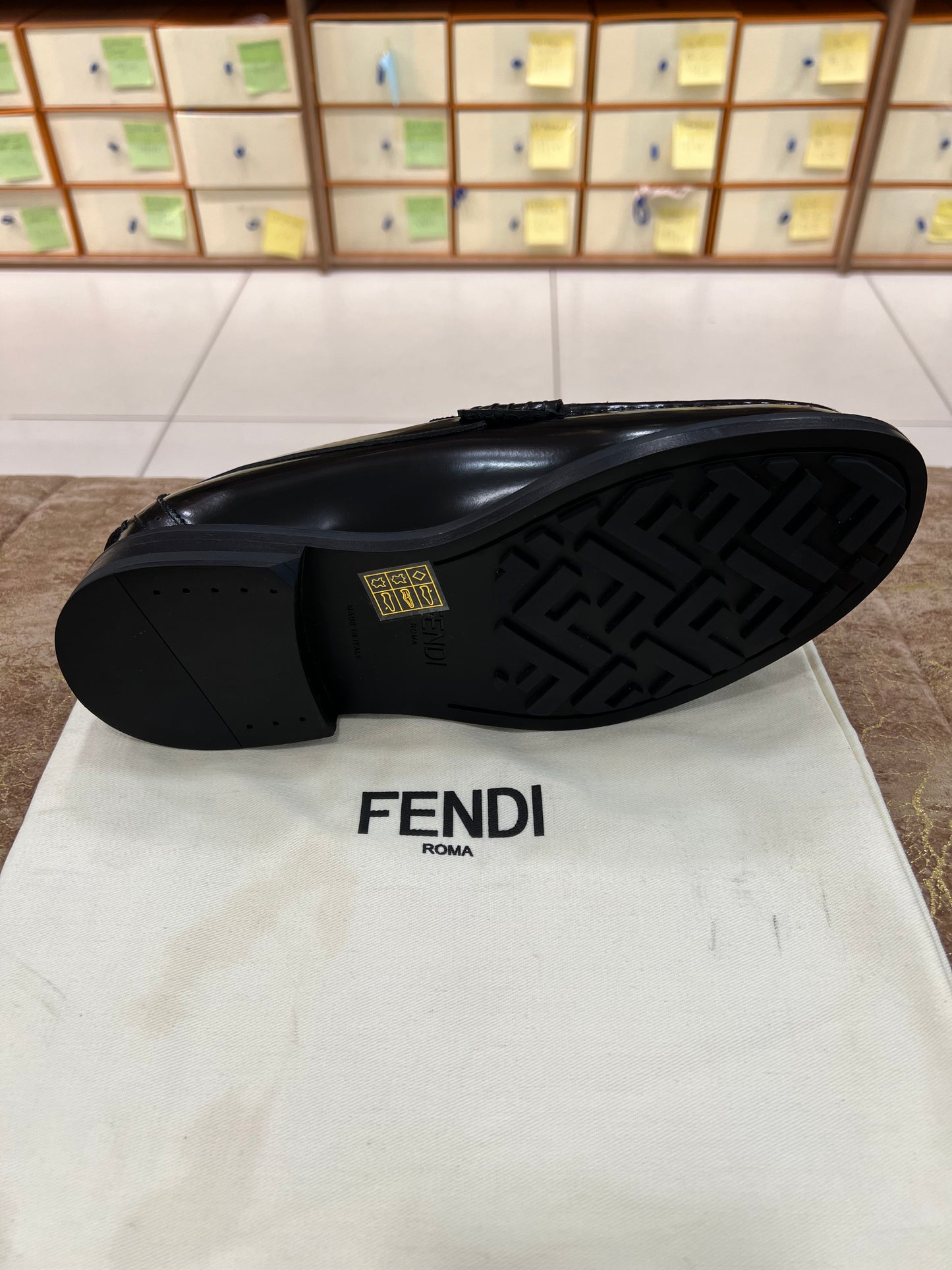 . Fendi Black Logo Embossed Major Loafers