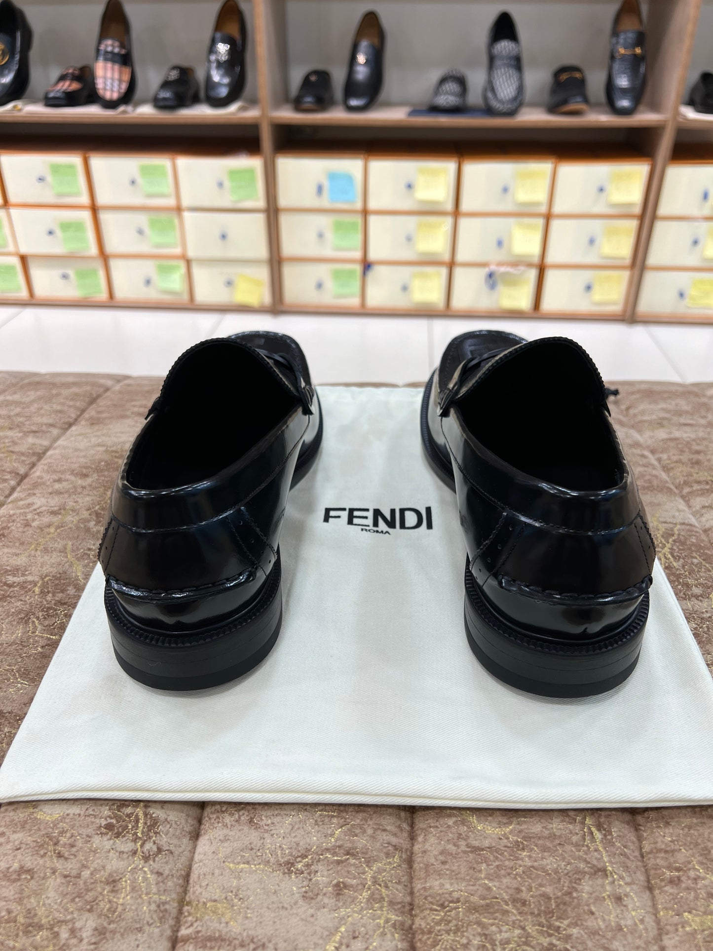 . Fendi Black Logo Embossed Major Loafers