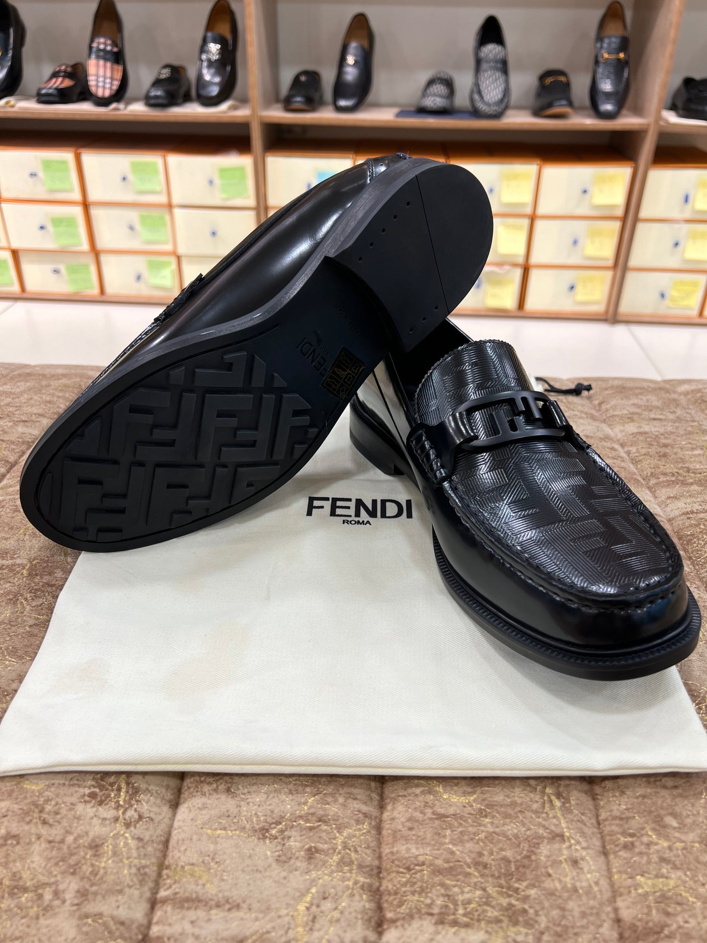 . Fendi Black Logo Embossed Major Loafers