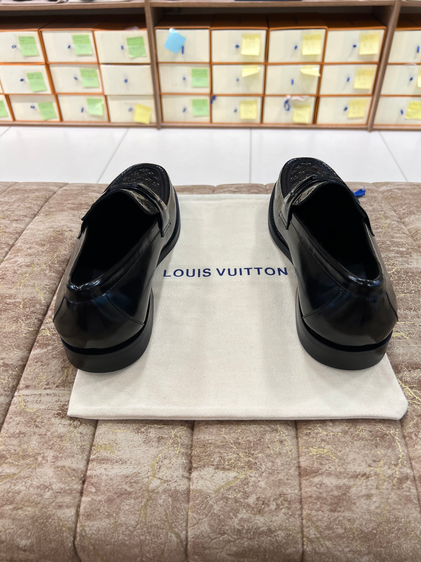 . Louis.Vuitton Black Embossed Major Loafers