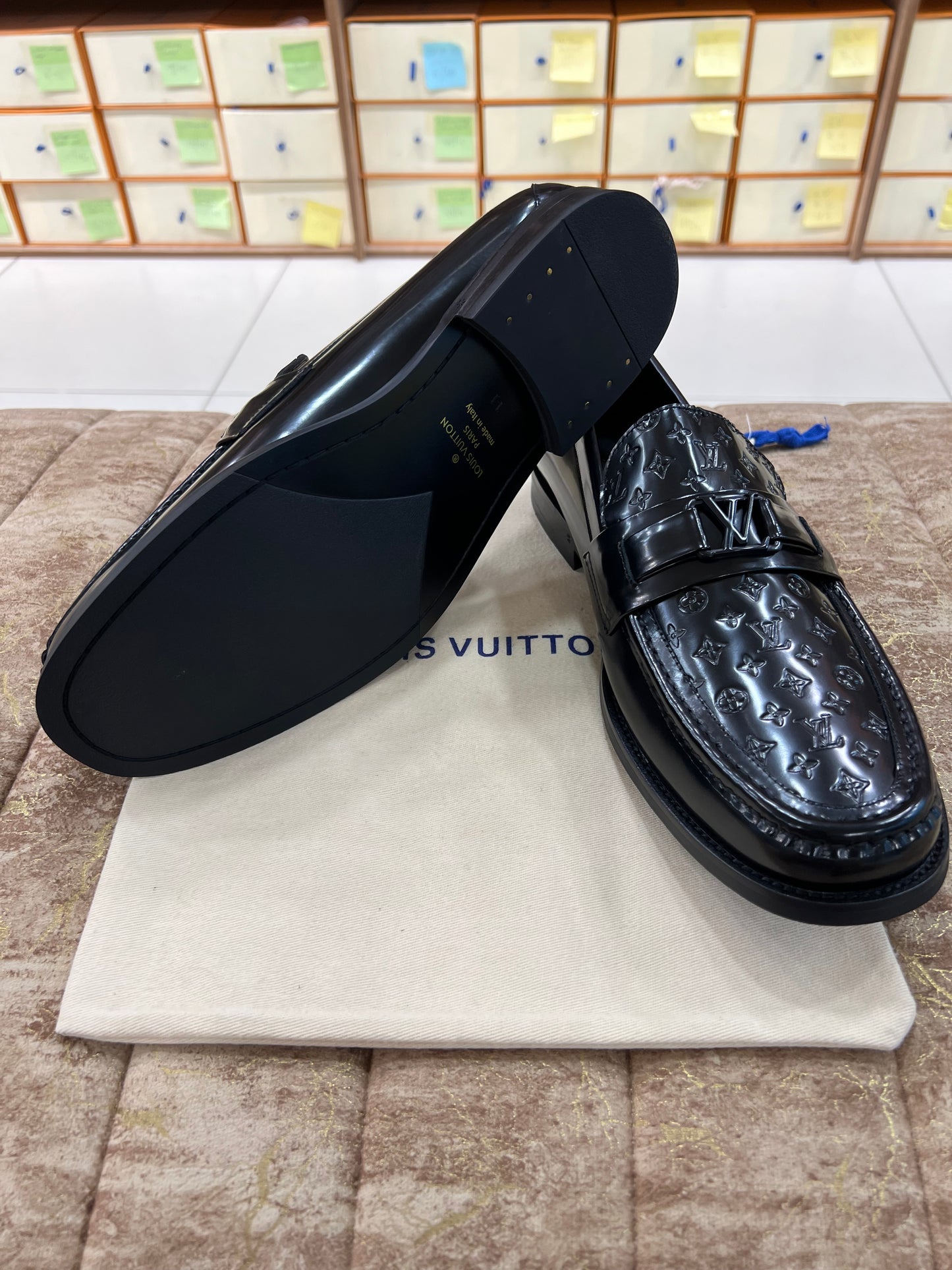 . Louis.Vuitton Black Embossed Major Loafers