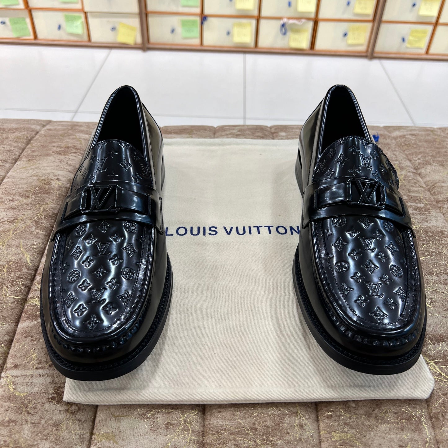 . Louis.Vuitton Black Embossed Major Loafers