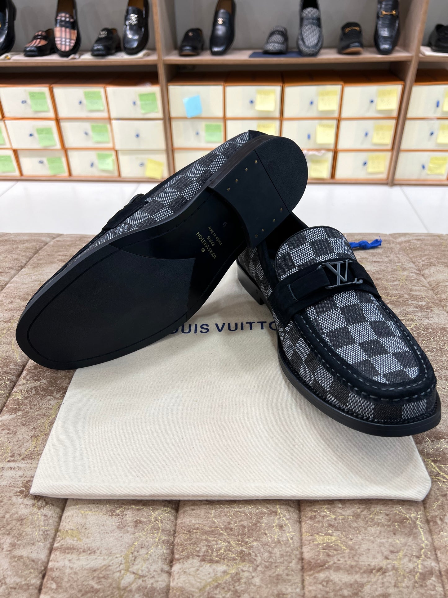 . Louis.Vuitton Black Check Major Loafers