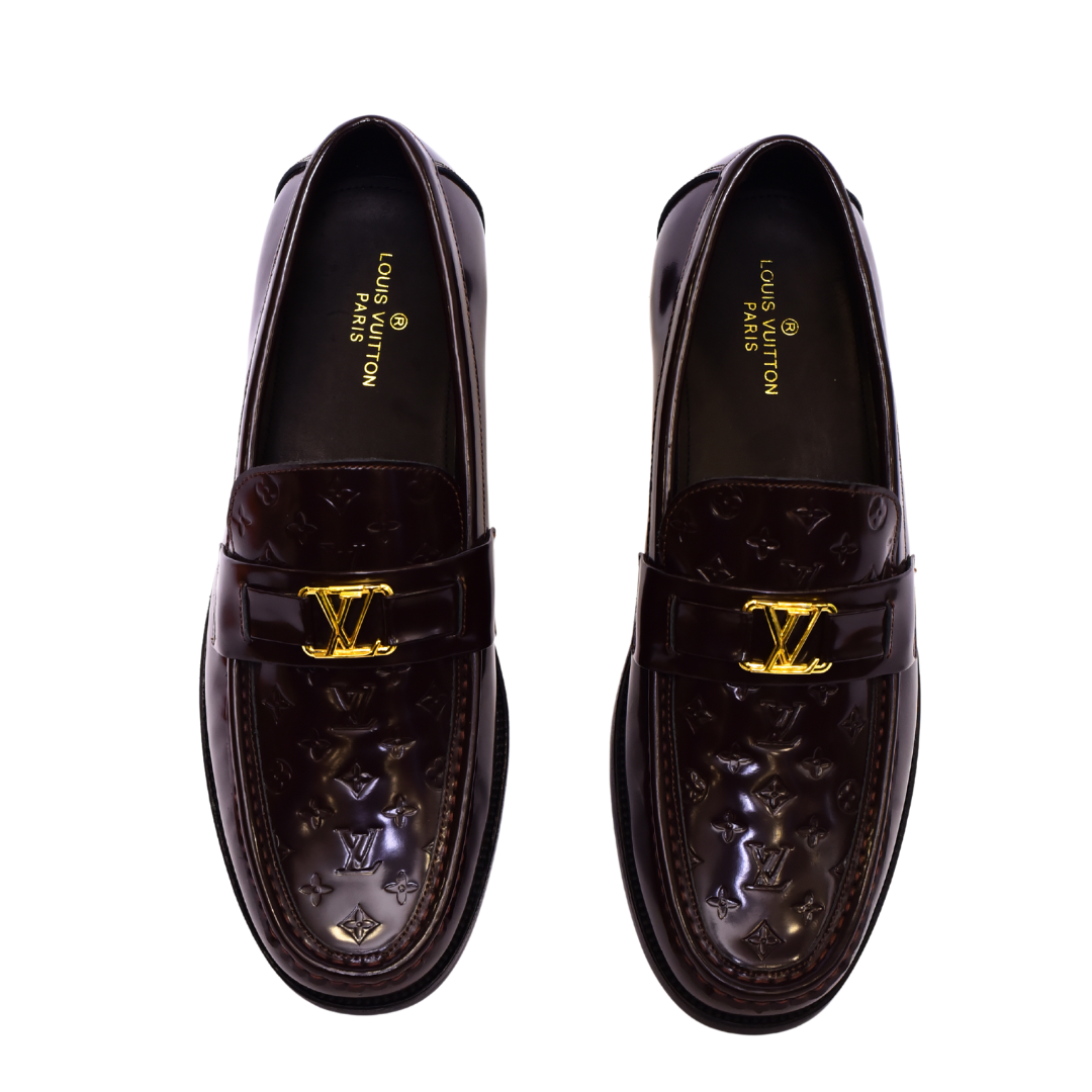 Louis.Vuitton Brown Embossed Major Loafers