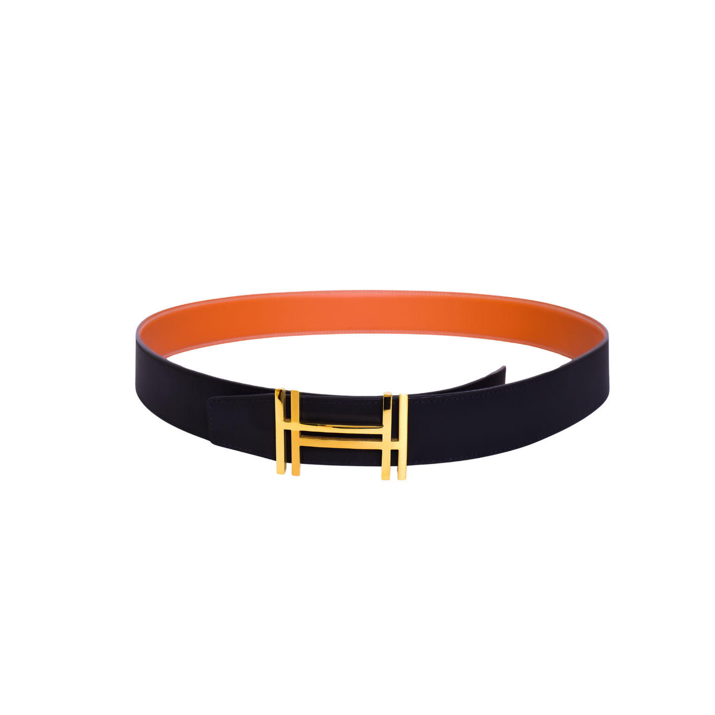 Hermes Golden Logo Orange Black Belt